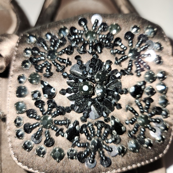 Anthropologie Jeffrey Campbell Shelter Sneakers Brown Satin Black Beaded 10 - Picture 3 of 10